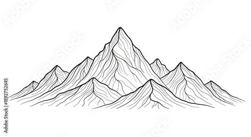 Mountain Range Illustration Simple Line Art.