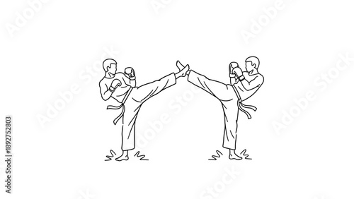 Martial arts fighters sparring in karate match outline art