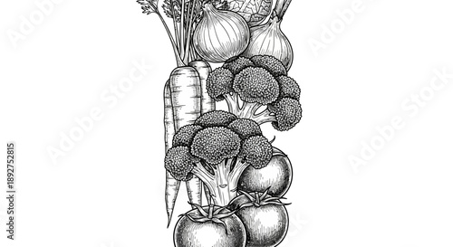 Detailed Illustration of Fresh Vegetables and Roots.
