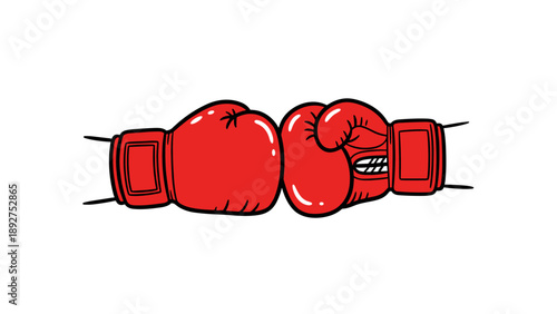 Bold graphic of two red boxing gloves bumping fists in cartoon style