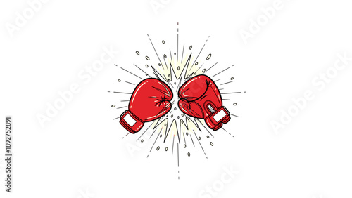 Red boxing gloves colliding with energetic impact in comic pop art style