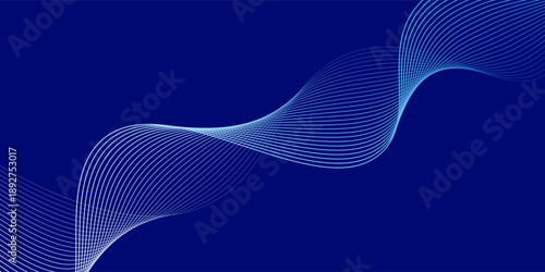 Smooth flow of wavy shape with gradient vector abstract background, dark blue design curve line energy motion, relaxing music sound or technology.
