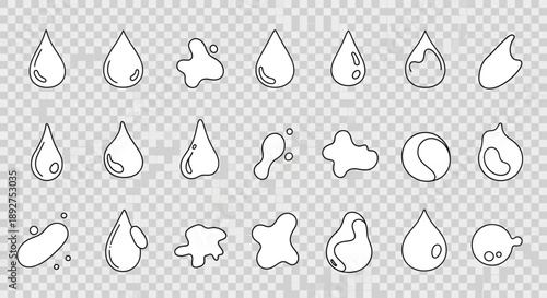 Collection of Various Water Drop Icons Outlined.