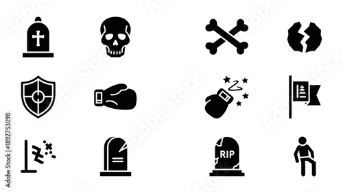 Halloween and boxing icons in simple silhouette design