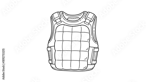 Tactical bulletproof vest line art with quilted padding and adjustable straps