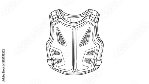 Detailed sketch of protective vest with straps and mesh panels