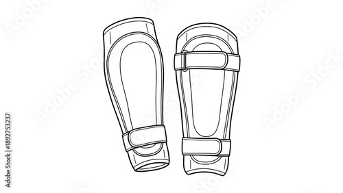 Linear drawing of protective sports shin guards for soccer or football gear