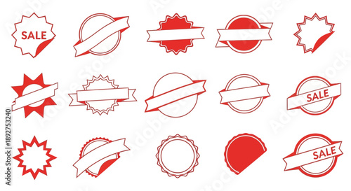 Collection of Red Sale Sticker Icons.