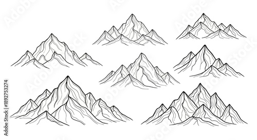 Collection of Hand Drawn Mountain Illustrations.