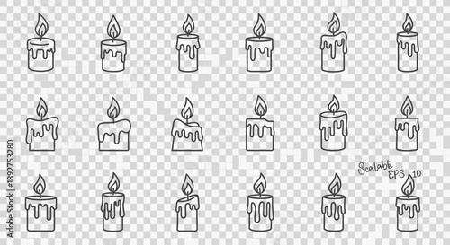 Collection of Candles with Flames Illustration.