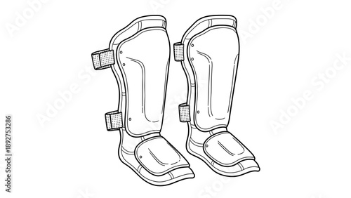Detailed line art of protective baseball leg guards