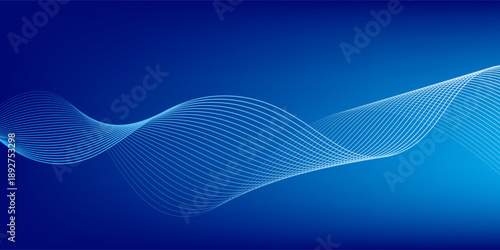 Smooth flow of wavy shape with gradient vector abstract background, dark blue design curve line energy motion.