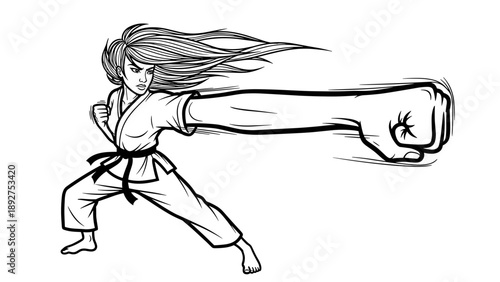 Dynamic martial artist in action with powerful punch line art