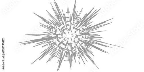 Abstract dynamic radial burst illustration with sharp lines conveying speed and impact in a monochrome graphic style.