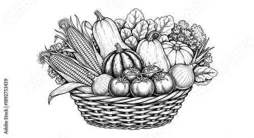 Basket Full of Vegetables and Fruits.