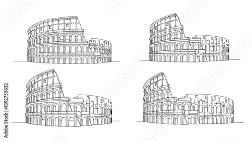 Ancient Roman Wonder: A detailed sketch captures the majestic Colosseum, revealing its grand architecture and historical significance, perfect for illustrating stories of the past. 