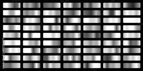 Linear metal gradients. Chrome plate, stainless steel and silver metallic gradient vector set. Illustration of chrome metal stainless background