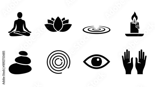 Serene silhouette icons for meditation and wellness design projects