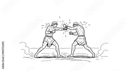Dynamic boxing match sketch: intense action and athletic competition