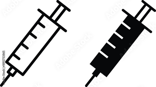 Vaccination icon set. Medical immunization symbols. Vaccine injection icons. Virus protection and health sign.  Laboratory and research graphic design
