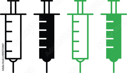 Vaccination icon set. Medical immunization symbols. Vaccine injection icons. Virus protection and health sign.  Laboratory and research graphic design
