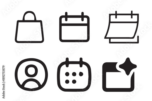Vector shopping bag icon and briefcase symbol for business travel luggage or vacation baggage sign design illustration including handbag and suitcase object