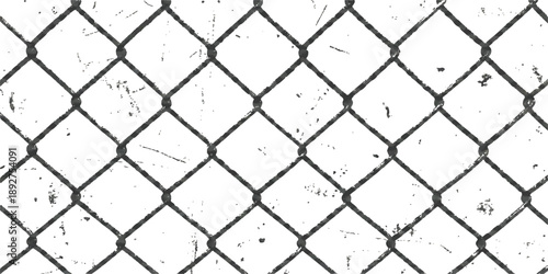 Distressed chain link fence seamless pattern vector illustration with grunge texture in black and white for backgrounds