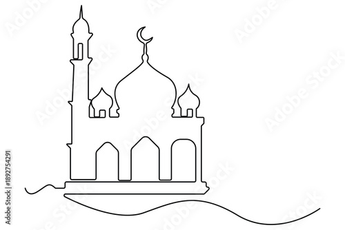 Elegant one line art of traditional mosque building islamic symbol vector illustration
