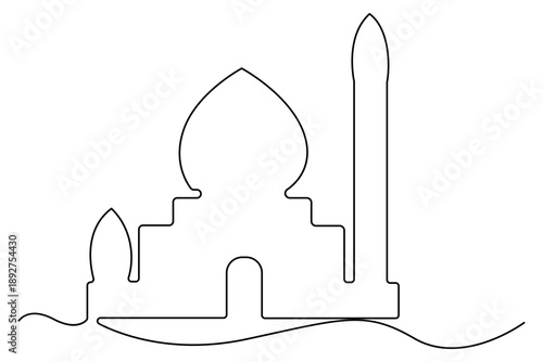 Elegant one line art of traditional mosque building islamic symbol vector illustration

