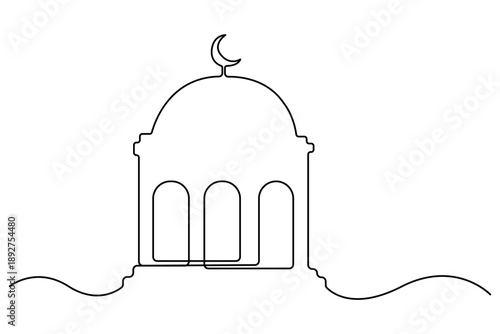 Elegant one line art of traditional mosque building islamic symbol vector illustration
