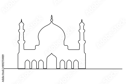 Elegant one line art of traditional mosque building islamic symbol vector illustration
