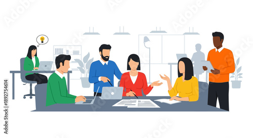 Diverse Team Collaborating in Modern Office.