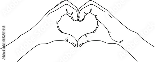 Hands form a heart shape against white.