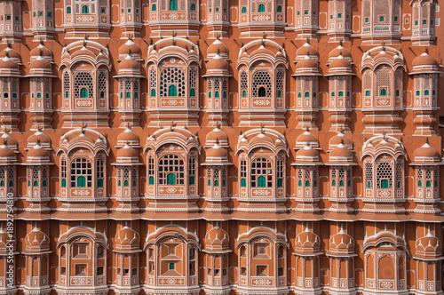 Hawa Mahal palace in Jaipur, Rajasthan. Palace of the Wind facade detail