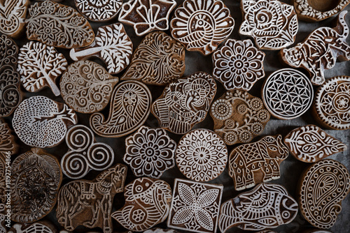 Indian fabric wood patterns with various types of decorations