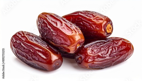 Wallpaper Mural Close-up of glossy brown dates, one split open to reveal the seed, with green leaves for contrast. Torontodigital.ca