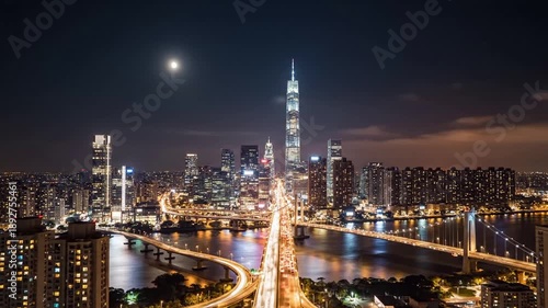 Wallpaper Mural Cityscape at night with illuminated skyscrapers and highway. Torontodigital.ca