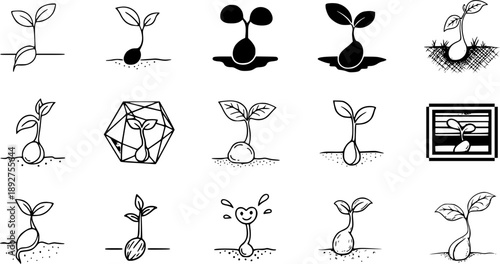 Different artistic styles of sprouting plant icons
