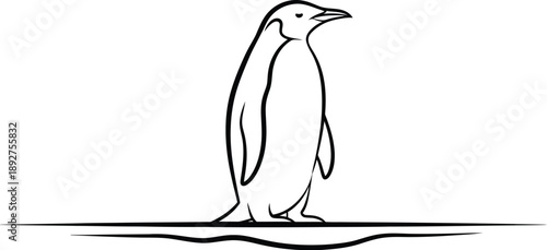 Penguin stands upright upon an icy surface.