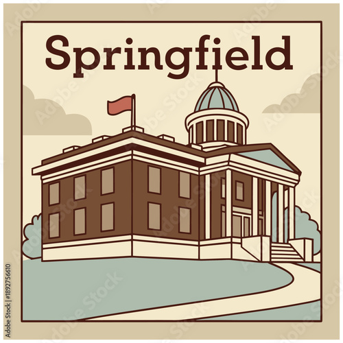 Springfield State Capitol building retro poster illustration