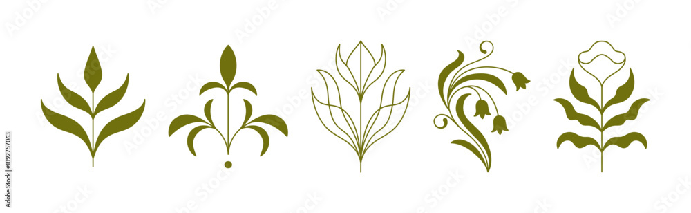 Obraz premium Vector set of logo design templates and graphic elements, organic cosmetics, floral illustration in simple linear hand drawn style, plants and flowers, natural products emblems