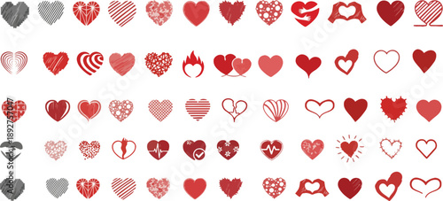 Array of Love: A curated collection of diverse heart illustrations, each radiating its unique charm, conveying affection, passion, and the essence of love's varied expressions.