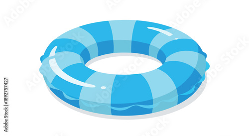 A bright blue and light blue striped inflatable swimming ring with a glossy finish, floating on water.