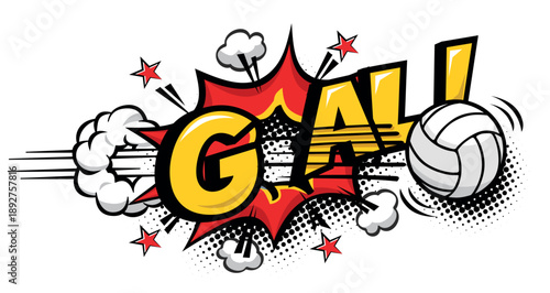 Goal comic icon. Volleyball ball and explosion text speech bubble. Vector sticker template on transparent background