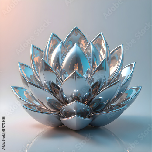 Futuristic Chrome Lotus Flower in Serene Minimal Style