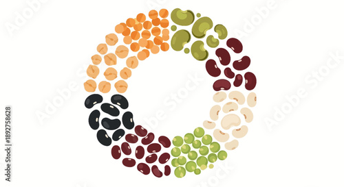 Illustration of various legumes forming a circle on a white background, highlighting nutritional benefits and environmental impact on World Pulses Day.