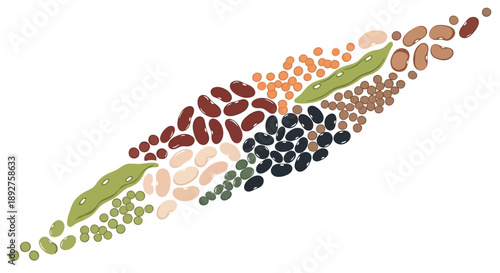 Illustration showcasing various legumes like kidney beans, lentils, chickpeas, and peas, celebrating World Pulses Day with a colorful and healthy theme, highlighting nutritional benefits.