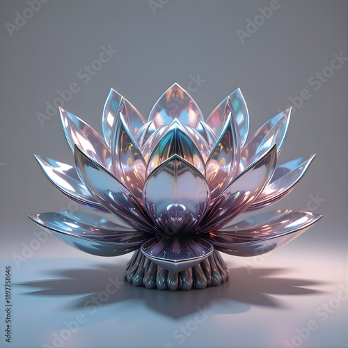 Minimal Surreal Chrome Lotus with Symmetrical Reflective Petals