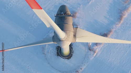 Wind turbine top down aerial view
