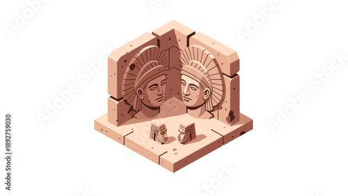 Ancient greek mythology isometric sculpture of twin warriors in stone